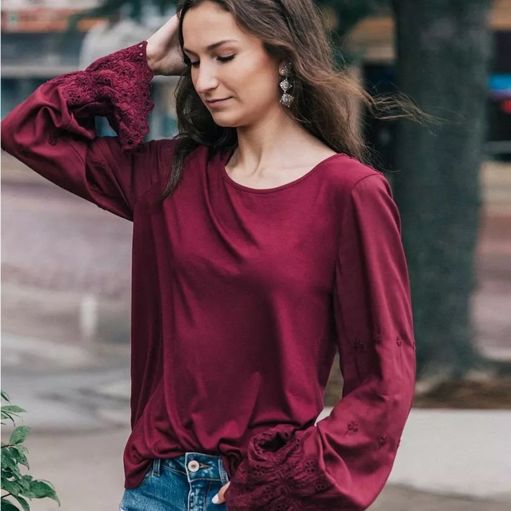 Elegant Burgundy Lace Sleeve Top